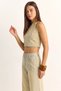 Women's Halter Neck Crop Top Wide Leg Denim Wheat Bottom Top Set - 4