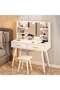 Dressing Table with Cushioned Stool, Makeup Vanity Desk with Shelf and Lighted Mirror, White Dresser Stool Set with Mirror and Drawers for Bedroom Dressing Room - 3