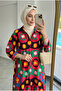 Women's Bohemian Patterned Shirt Collar Buttoned Hijab Shirt Dress - 5