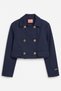 Gold Buttoned Double-Breasted Crop Jacket Navy Blue - 3