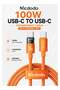 100W USB-C to USB-C Fast Charging Cable, 1.2M, Transparent Orange, LED Light