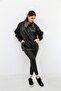 Black Hooded Letter Printed Leather Sweatshirt - 3