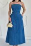 Blue Strapless Maxi Denim Dress - 2