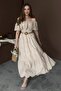 Beige Shoulder Elastic Brode Dress