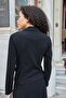 Women's Stretchy Velvet Fabric Collared Long Sleeve Double Breasted Wrap Short Office Jacket-Black - 6