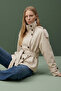 Straz Women's Trench Coat & Jacket & Coat with Stand Collar, Belted Pockets - Beige - 5