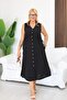 Plus Size Linen Fabric Dress with Side Lace Detail