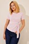 Women's Pink Waist-Tie Basic T-Shirt - 4