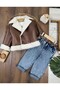 Leather Jacket with Fur Inside, Lycra, Elastic Waist Belt, Lycra Jeans, Long Sleeve, Badi 4-Piece Baby Boy Set