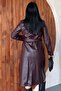 Women's Belted Faux Leather Trench Coat Double-Breasted Collar Long Leather Jacket - 6