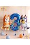 Bluey and Chilli Themed 3-Year-Old Foil Balloon Set – 3-Piece Bluey Balloon, Bing Balloon, and Navy Blue Number Balloon