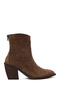 Women's Tan Zippered Thick Heeled Suede Leather Boots Wf190065Ds