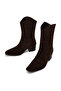 Women's Brown Printed Thick Heeled Suede Leather Cowboy Boots Wf170035Ds - 5