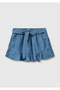 Girl's Light Blue Ruffled Shorts with Belt Detail