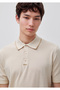 Men's Stone 100% Cotton Buttoned Knitted Textured Polo Collar Knitwear T-Shirt - 4