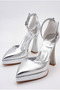 Women's Pointed Toe Platform Heels (Heel 12 cm) Silver Color Shoes, Wedding Dress Shoes - 7