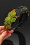 Bym Black Fabric Pistachio Green Flower Bead Embroidered Women's Hair Crown Henna Engagement Accessory