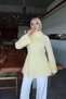 Yellow Patchwork Linen Collared Tunic |   Modern Comfortable Cut Women's Tunic |   Stylish Daily Long Tunic Model |   Hijab Clothing |   Trousers Matching Elegant Comfortable Women's Top Clothing |   Daily City Office Tunic Model