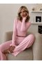 Women's Long Sleeve Ruffle Detail Crop Blouse and Wide Leg Soft Textured Comfy Casual Pajama Set