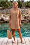 Camel Hakim Collar 3/4 Sleeve Buttoned Pocket Slim Casual Cotton Woven Shirt Dress 85 59 - 6