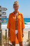 Orange Shirt Collar 3/4 Sleeve Buttoned Pocket Slim Casual Cotton Woven Shirt Dress 85 59