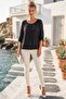 Italian Black Lace Collar 3/4 Sleeve Lined Elastic Waist Sequined Silk Woven Blouse 65 70 - 5