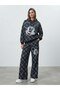 Trendy 3-Thread Brushed Fleece Tracksuit Set with Stone-Print Embroidery