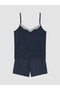 Lcw Dream Navy Blue Rope Strap Polka Dot Women's Shorts Pajama Set - 5