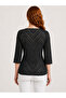 V-Neck Black Patterned Knitwear Women's Blouse - 2