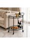 2-Tier Rolling Serving Cart with Glass Shelves, Metal Beverage Cart on Wheels - 3