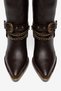 Bitter Brown Matte Leather Chain Buckle Trok Detail Pointed Toe Western Cowboy Boots - 4