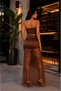Women's Asymmetrical Brown Satin and Lace Detailed Long Skirt – High Waist Stylish Evening Dress Skirt - 3