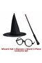 Harry potter style kids set (black felt hat, wand, glasses) - 2