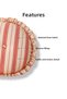 45 cm Round Linen Decorative Throw Pillow with Silicone Filling, Ruffled Red Stripes and Button Detail - 2