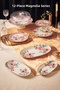 12-Piece Magnolia Patterned Tea and Cake Presentation Set for 6 People, Cake Pan, Boat Plate, Layered Cookie Holder