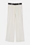 Limited Edition Beyaz Wide Leg Kemerli Dokuma Kumaş Pantolon TWOSS24PL00104 - 5