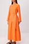 Orange Belted Linen Look Woven Dress Tctss25Eb00059 - 3