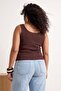 Brown Snap Detail Square Neck Knitted Oversize Basic Undershirt Tbbss26Cv00018 - 3