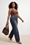 Koyu Mavi Lastikli Yüksek Bel Comfort/Orta Esnek YENİ WİDE LEG Büyük Beden Jeans TBBSS26CJ00044 - 2