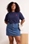 Lacivert Nakışlı Oversize/Geniş Kalıp Bisiklet Yaka Örme Büyük Beden T-Shirt TBBSS26BF00018