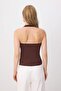 Brown Plain Fitted/Body-Fitting Button Detailed Halter Neck Knitted Athlete Top Twoss26Al00104 - 4