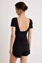 Black Plain Fitted/V-Neck Lace Detailed Stretchy Knitted Bodysuit Twoss26Bd00036 - 4