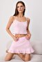 Pembe %100 Pamuklu Şort Etekli Fitilli/Pointel Örme Pijama Takımı THMSS26PT00279 - 5