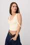 Ekru Fitted/Vücuda Oturan Degaje Yaka Crop/Kısa Kolsuz Fırfırlı Dantel Örme Bluz TWOSS26BZ00989
