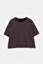 Siyah Çizgili Boxy/Relaxed Kalıp Kısa Kollu Pamuk Karışımlı Örme T-Shirt TBBSS26BF00088 - 4