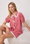 Kırmızı Ekoseli Fırfırlı Dokuma Pijama Takımı THMSS26PT00146 - 2