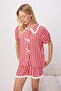 Kırmızı Ekoseli Fırfırlı Dokuma Pijama Takımı THMSS26PT00146