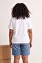 Ekru %100 Süprem Baskılı Oversize/Rahat Kesim Örme Büyük Beden T-Shirt TBBSS25BF00082 - 3