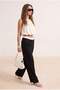 Siyah Wide Leg Bel Boxer Detaylı Dokuma Kumaş Pantolon TWOAW24PL00273