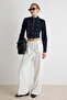 Beyaz Örgü Kemerli Wide Leg/Geniş Paça Çizgili Kumaş Pantolon TWOAW27PL00011 - 3